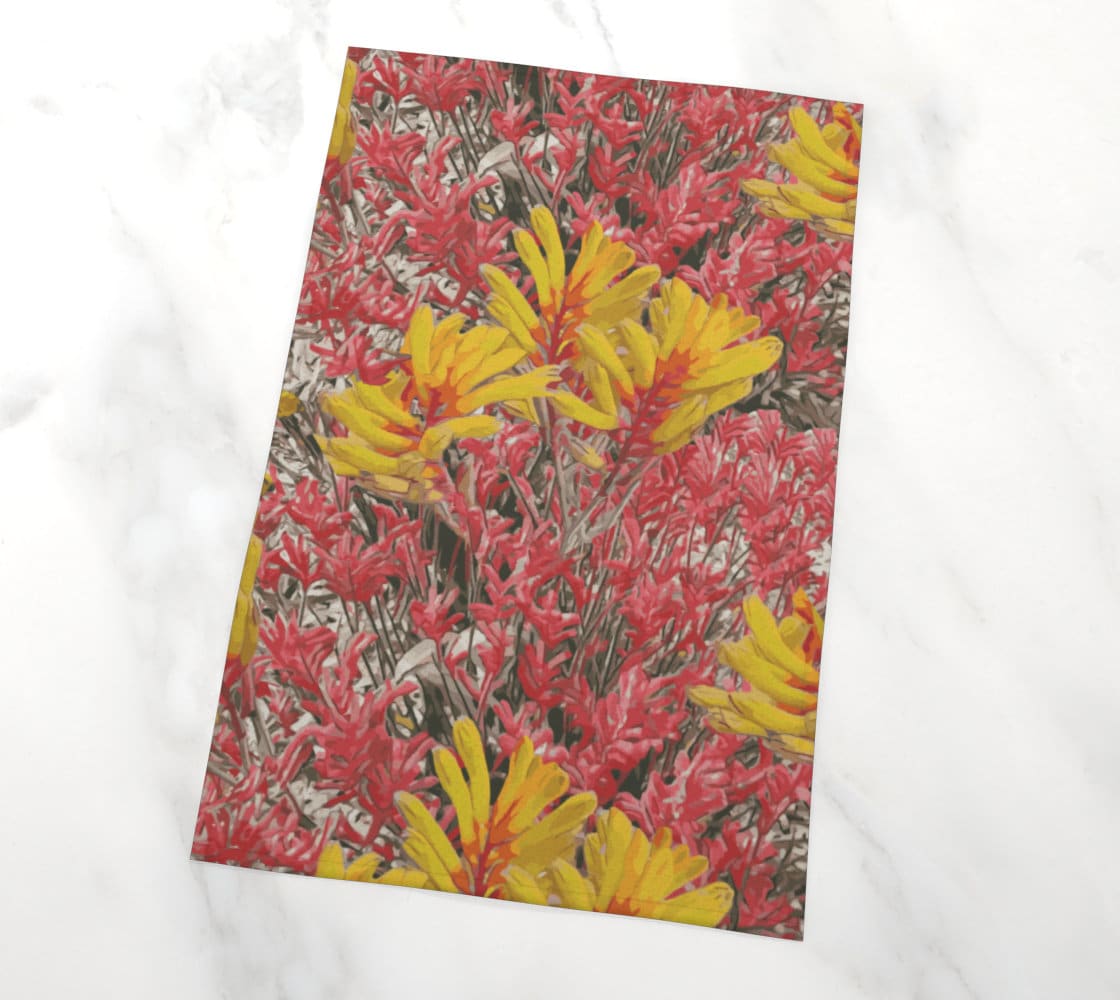 Floral Wild Flower Tea Towel - Anigozanthos flavidu (Kangaroo Paw), West Australian Wild Flowers.