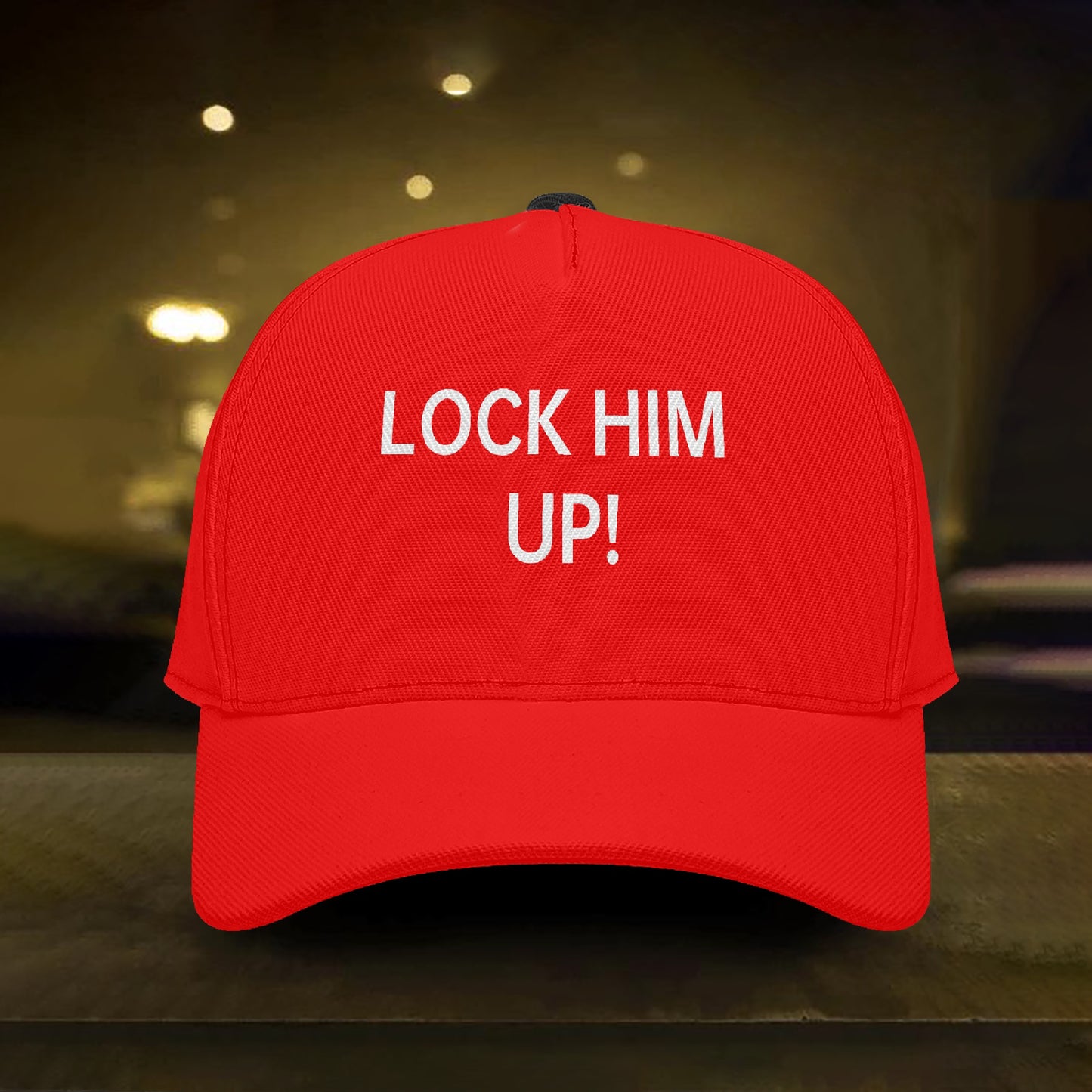 Trump Maga Red "Lock Him Up" Baseball Hat Text Only