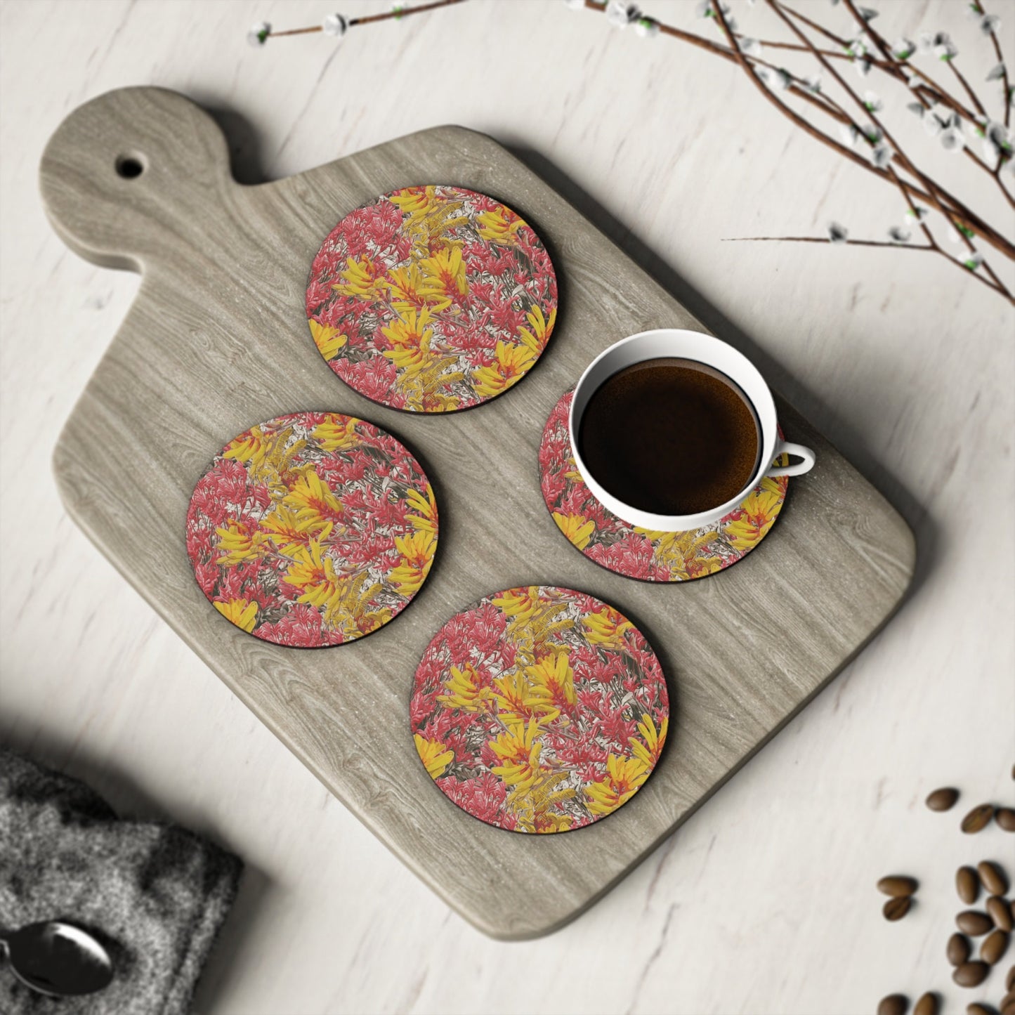Floral Wild Flower Coasters - Anigozanthos flavidu (Kangaroo Paw), West Australian Wild Flowers.