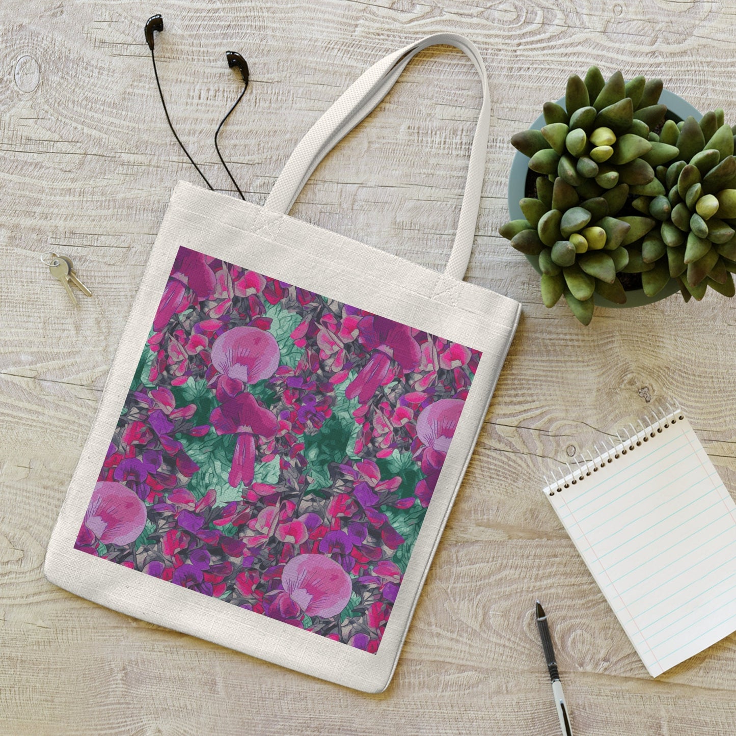 Floral Wild Flower Tote Bag - Holly-Leaved Mirbelia - Mirbelia dilatata, West Australian Wild Flowers.