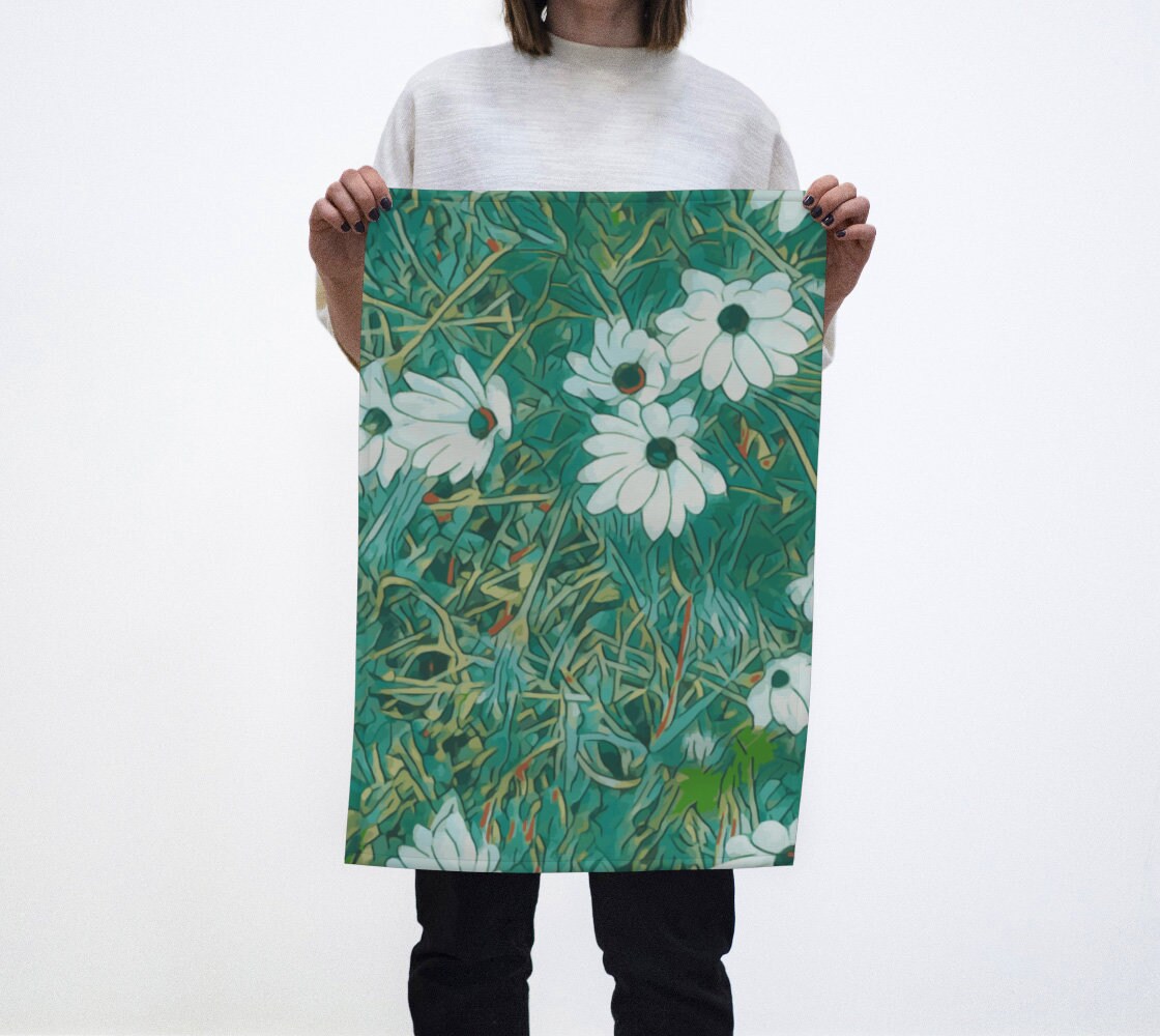 Floral Wild Flower Tea Towel - Osteospermum 'Avalanche' Daisy, West Australian Wild Flowers.