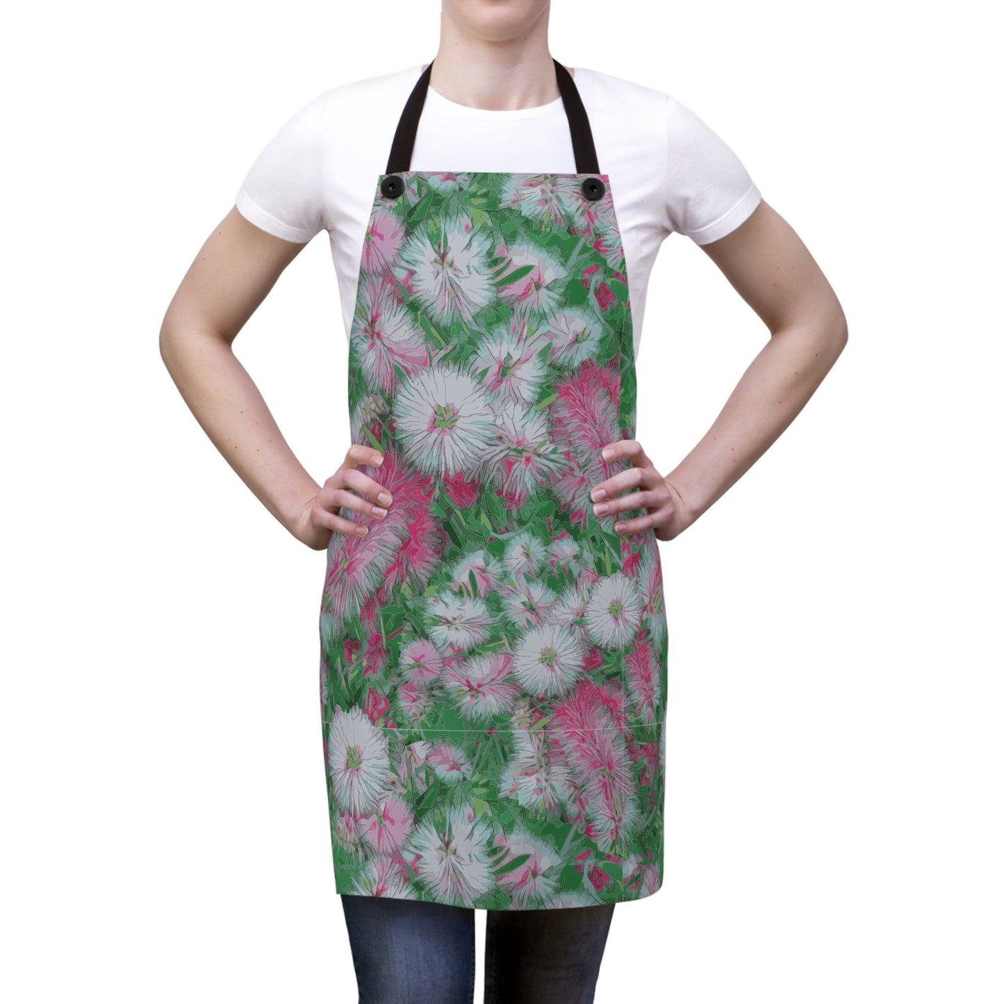 Pink Bottlebrush Apron, Mum Gift, Mother's Day Gift, Floral Apron, Pink & Green Apron, floral print Apron,