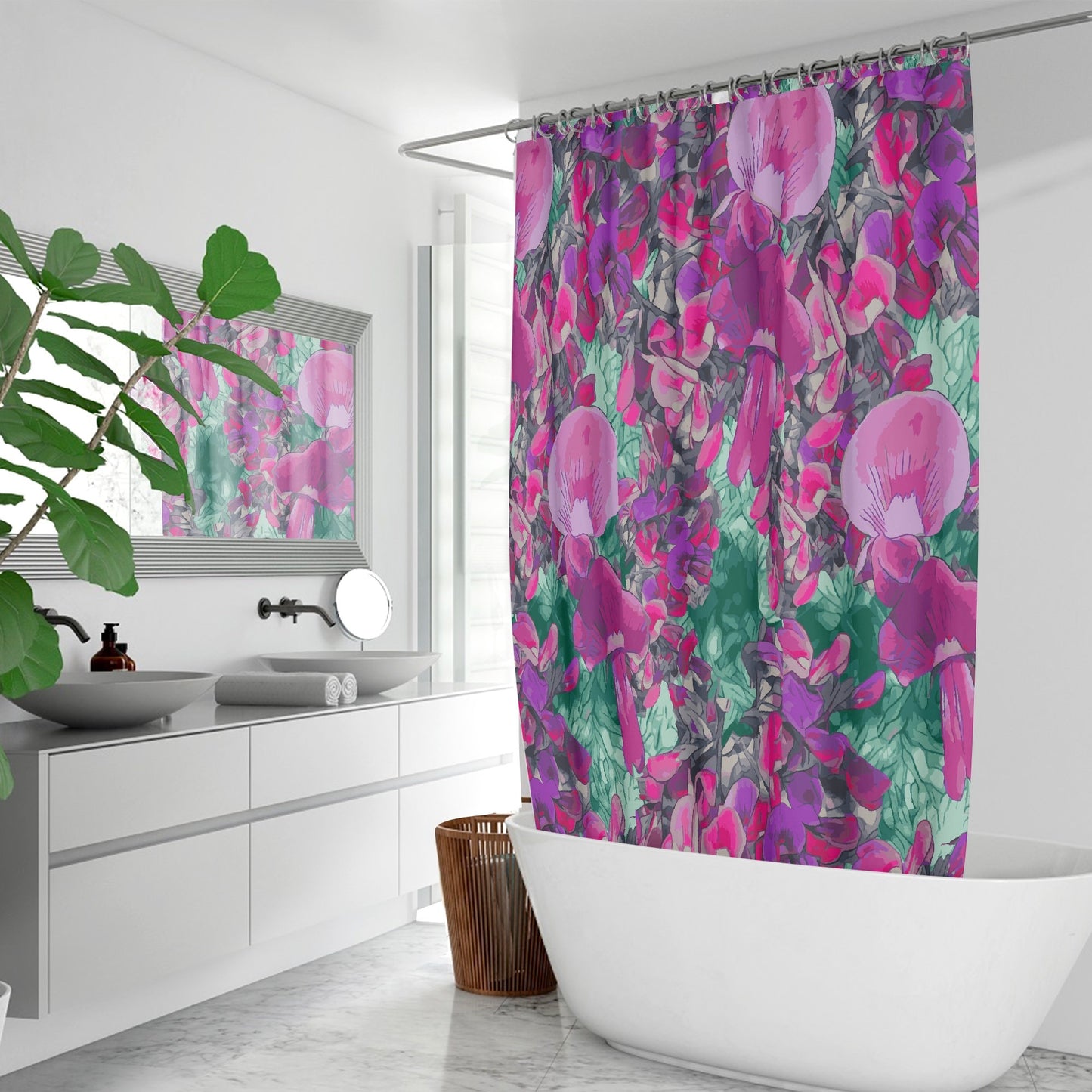 Floral Wild Flower Shower Curtain - Holly-Leaved Mirbelia - Mirbelia dilatata, West Australian Wild Flowers.