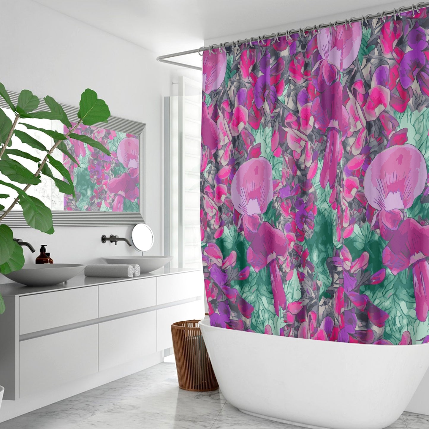 Floral Wild Flower Shower Curtain - Holly-Leaved Mirbelia - Mirbelia dilatata, West Australian Wild Flowers.