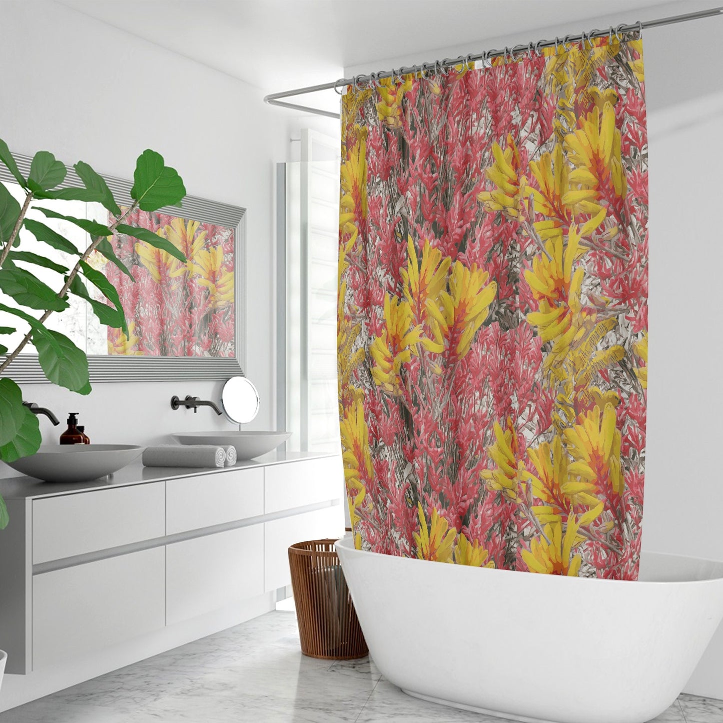 Floral Wild Flower Shower Curtain - Anigozanthos flavidu (Kangaroo Paw), West Australian Wild Flowers.