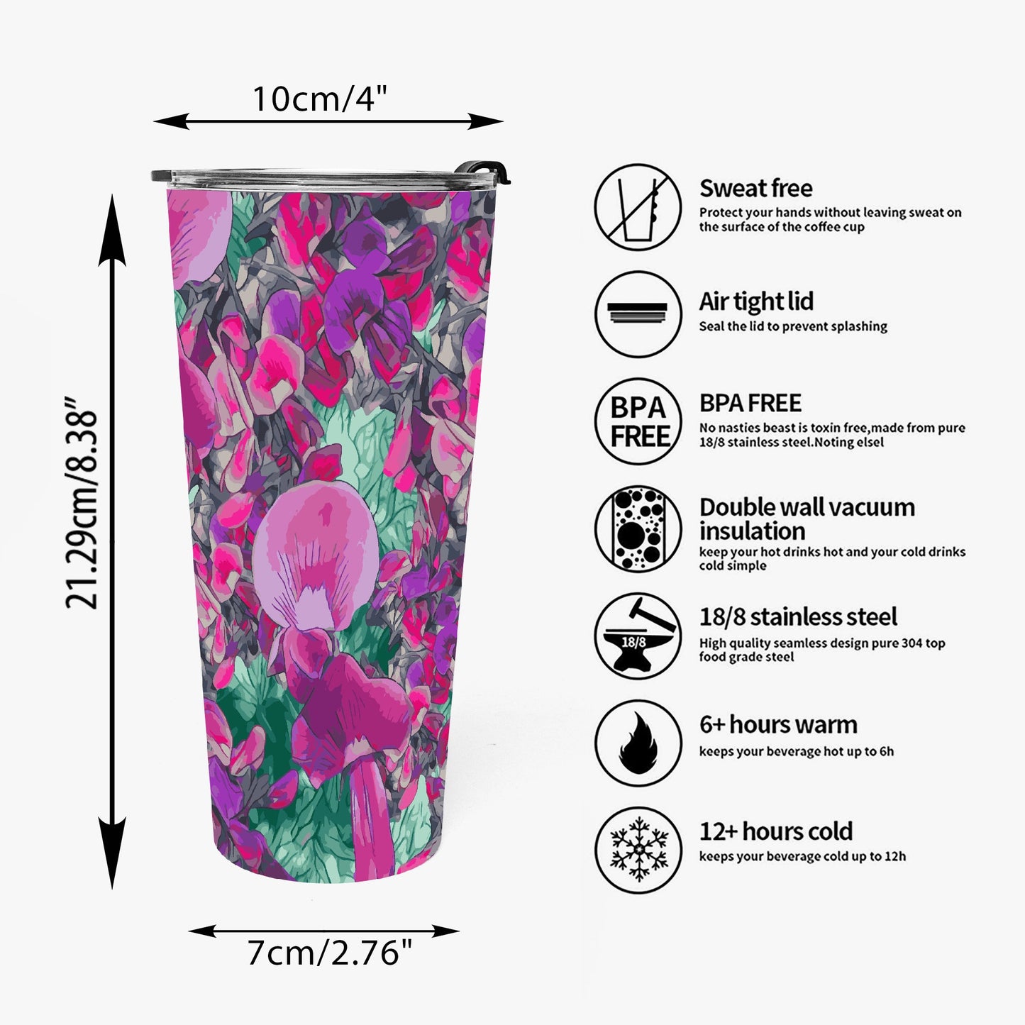 Floral Wild Flower Vacuum Insulated  Coffee Cup - Holly-Leaved Mirbelia - Mirbelia dilatata, West Australian Wild Flowers.