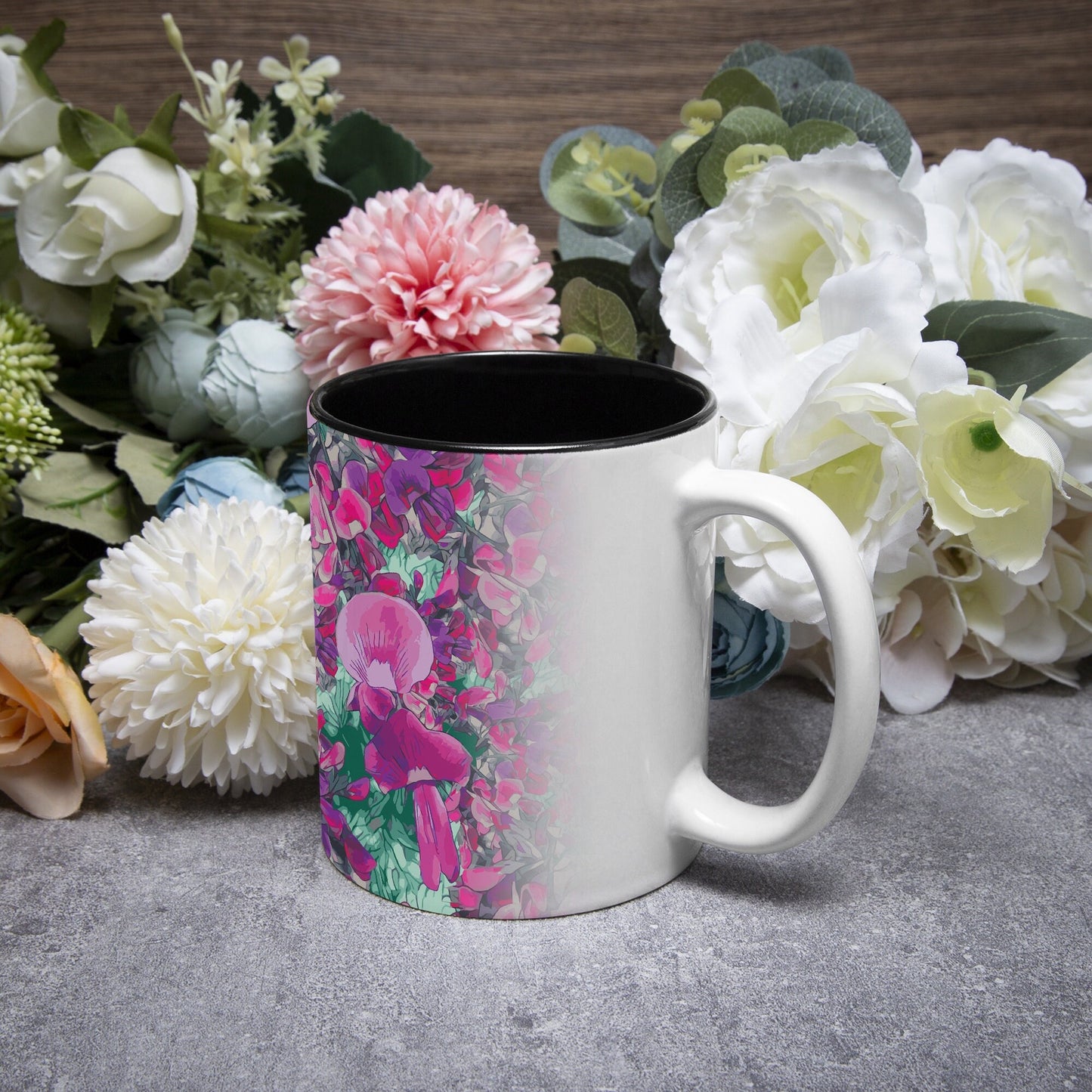 Floral Wild Flower Mug - Holly-Leaved Mirbelia - Mirbelia dilatata, West Australian Wild Flowers.