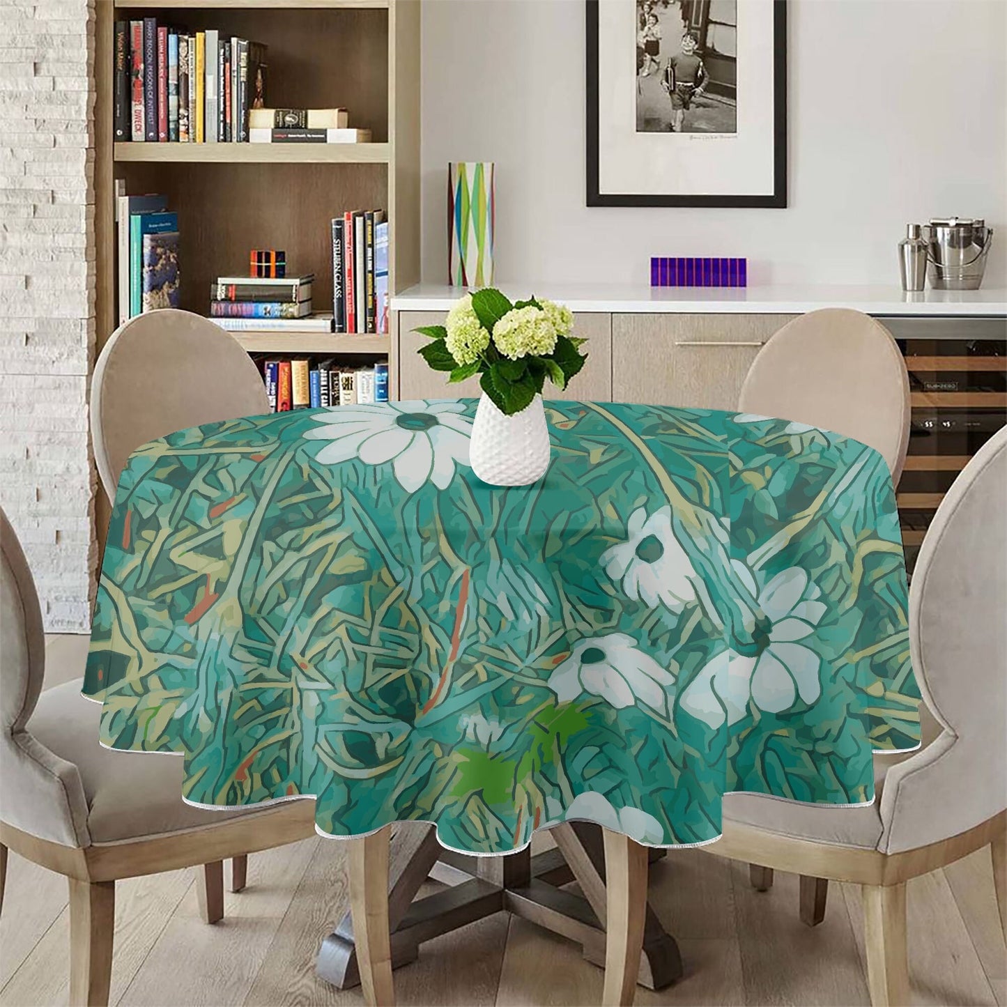 Floral Wild Flower Table Cloth 60" Inch - OSTEOSPERMUM 'Avalanche' Daisy, West Australian Wild Flowers.