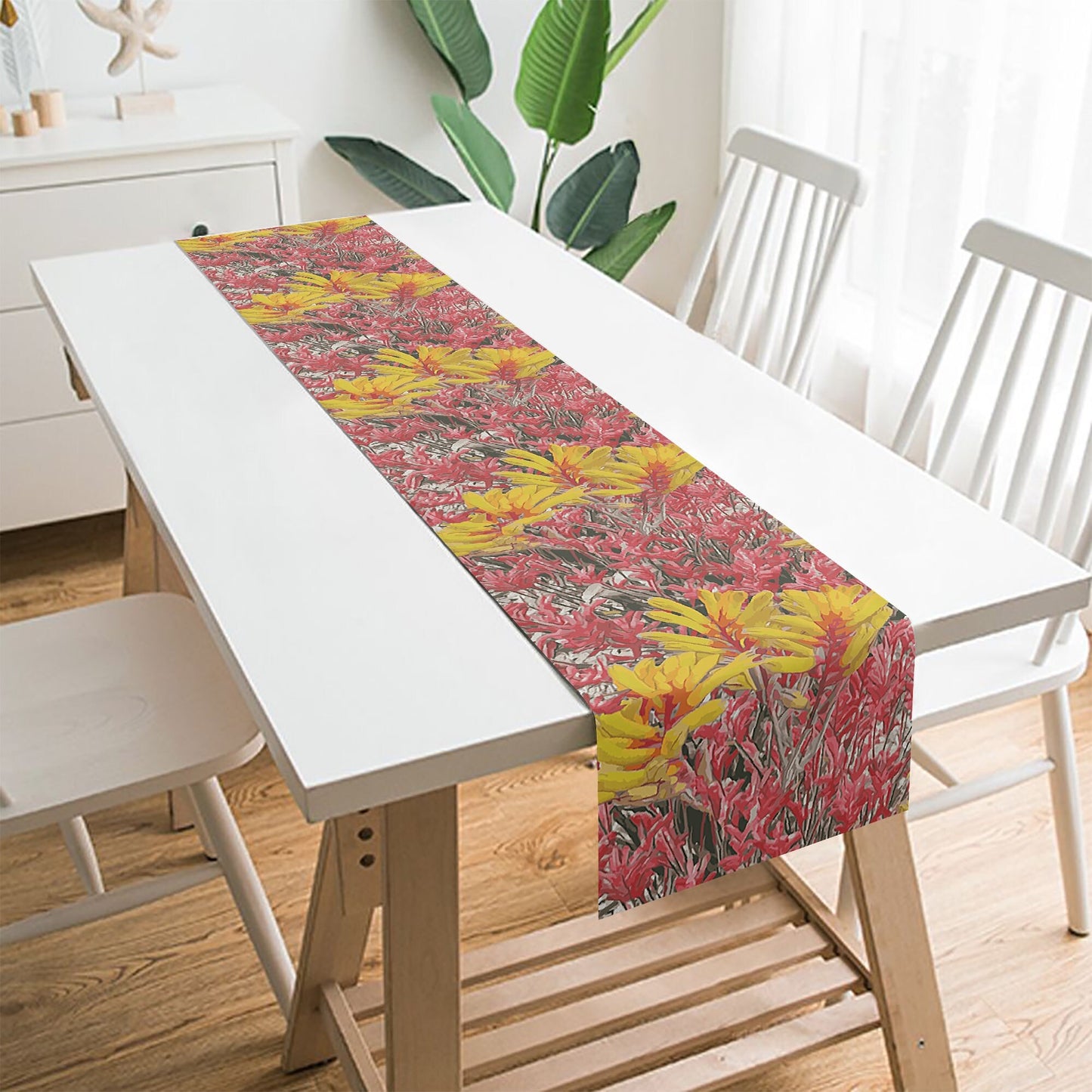 Floral Wild Flower Table Runner Size 90''×13'' - Anigozanthos flavidu (Kangaroo Paw), West Australian Wild Flowers.
