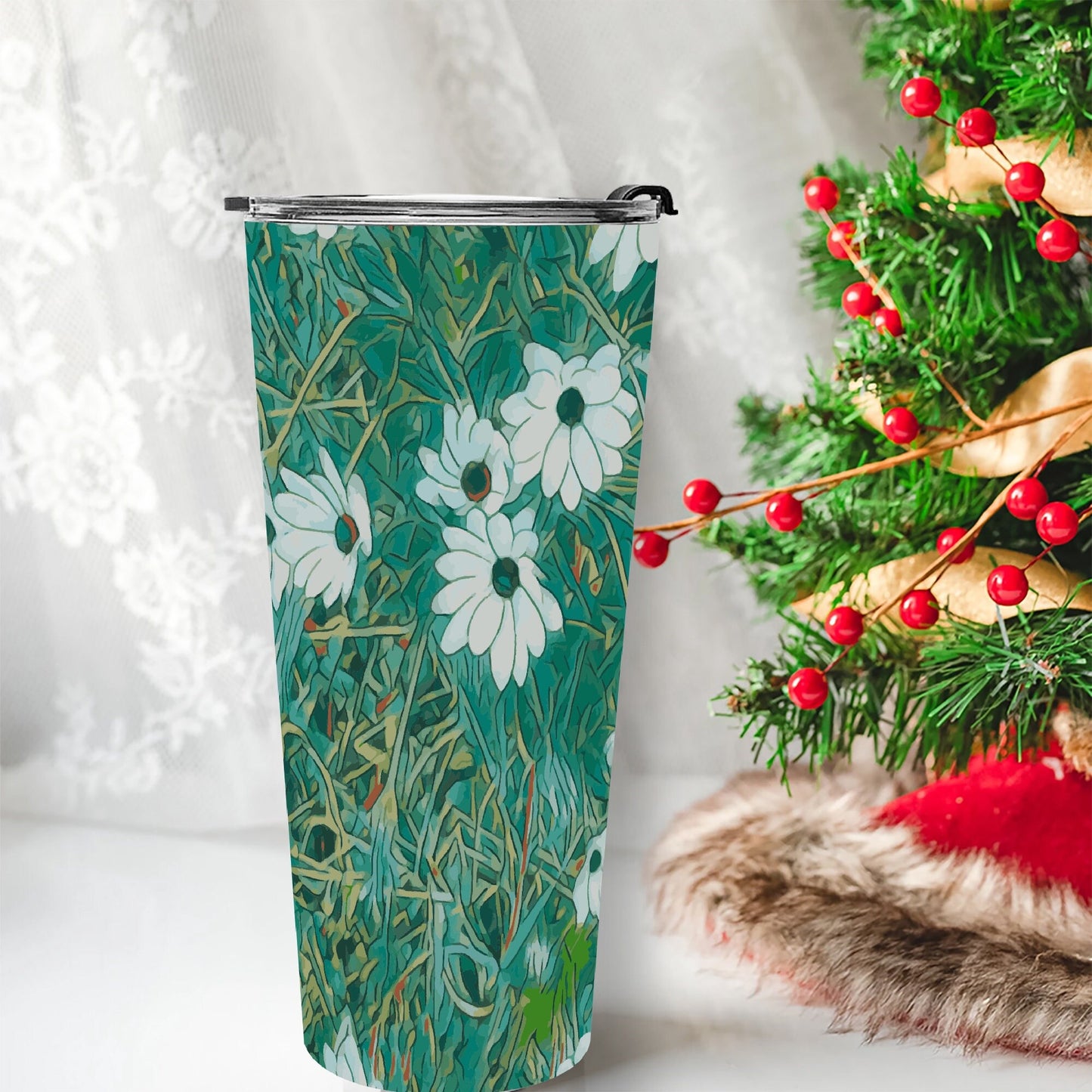 Floral Wild Flower Vacuum Insulated  Coffee Cup - OSTEOSPERMUM 'Avalanche' Daisy West Australian