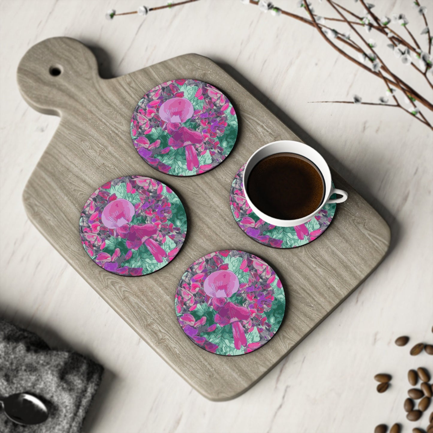 Floral Wild Flower Coasters - Holly-Leaved Mirbelia -Mirbelia dilatata West Australian