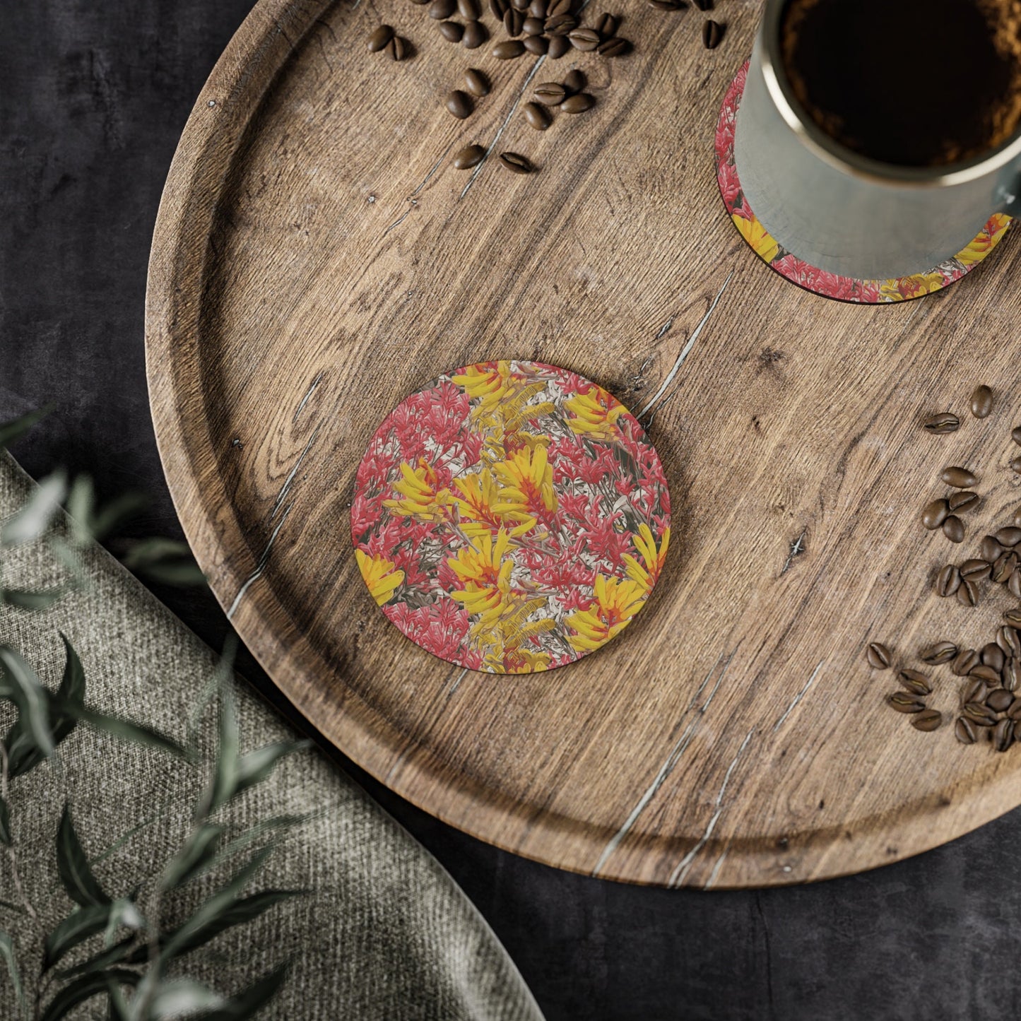 Floral Wild Flower Coasters - Anigozanthos flavidu (Kangaroo Paw), West Australian Wild Flowers.