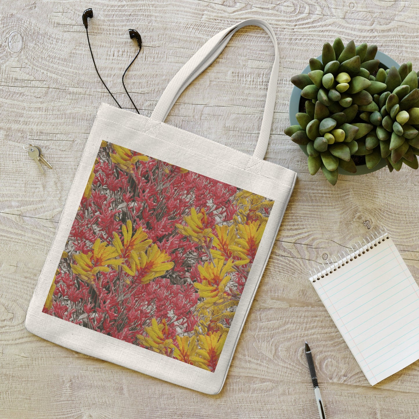 Floral Wild Flower Tote Bag - Anigozanthos flavidu (Kangaroo Paw), West Australian Wild Flowers.
