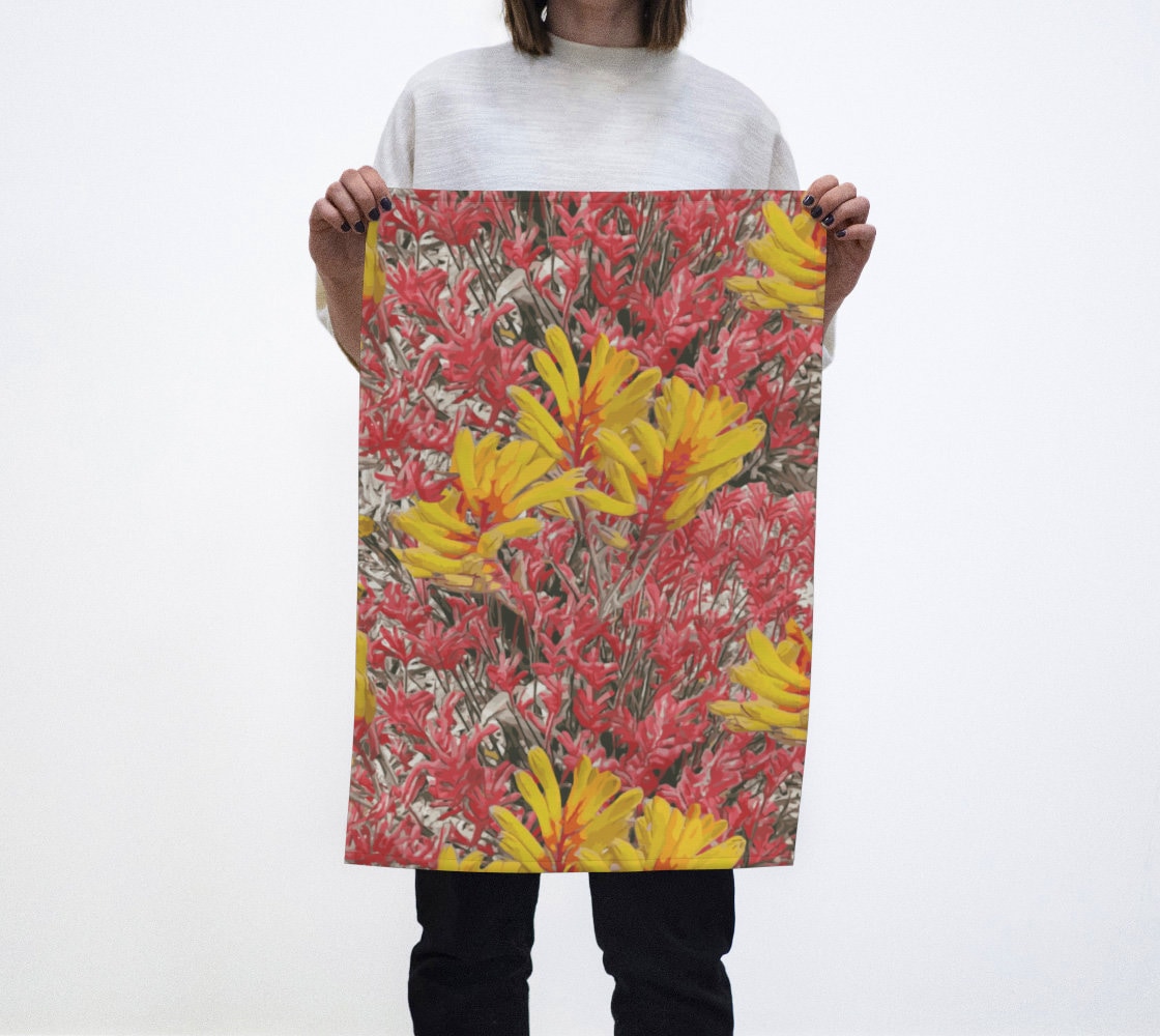 Floral Wild Flower Tea Towel - Anigozanthos flavidu (Kangaroo Paw), West Australian Wild Flowers.