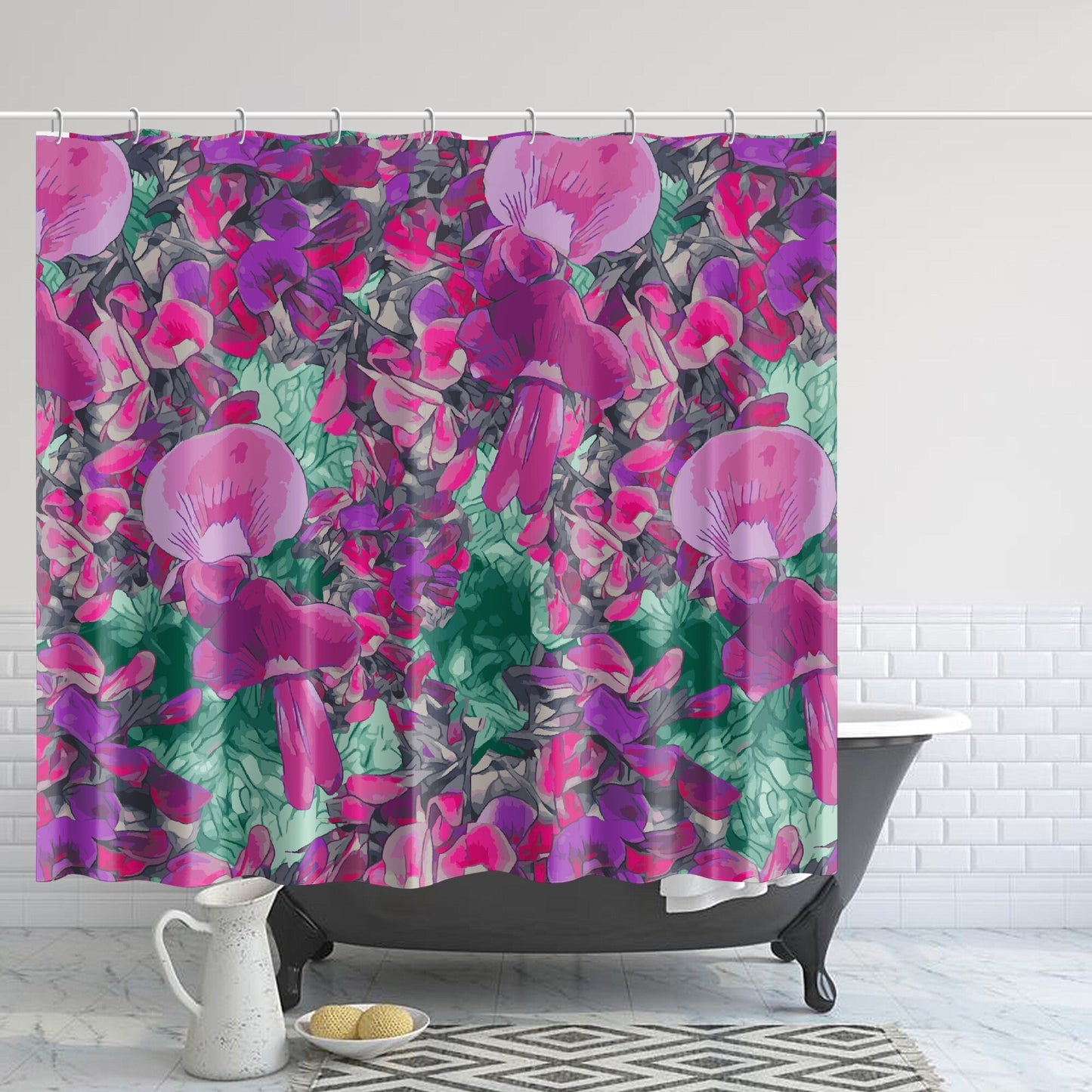 Floral Wild Flower Shower Curtain - Holly-Leaved Mirbelia - Mirbelia dilatata, West Australian Wild Flowers.