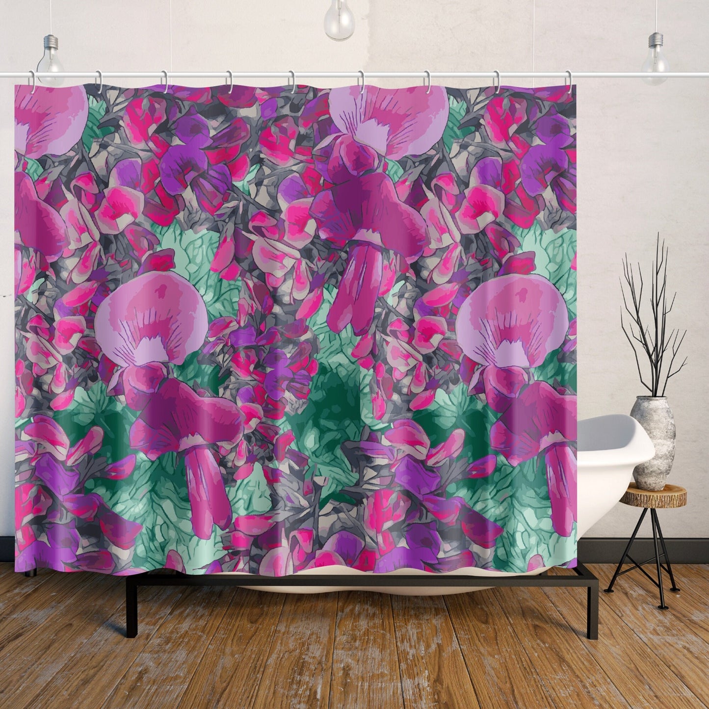 Floral Wild Flower Shower Curtain - Holly-Leaved Mirbelia - Mirbelia dilatata, West Australian Wild Flowers.