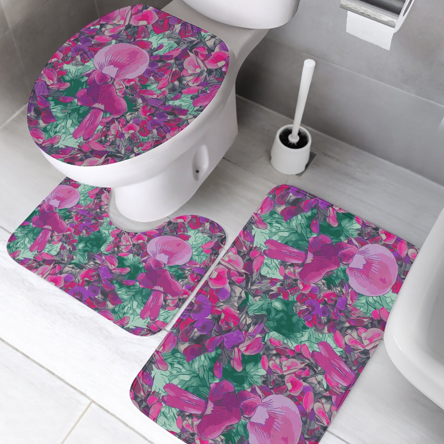 Floral Wild Flower Bathroom Rug Set - Holly-Leaved Mirbelia - Mirbelia dilatata, West Australian Wild Flowers.