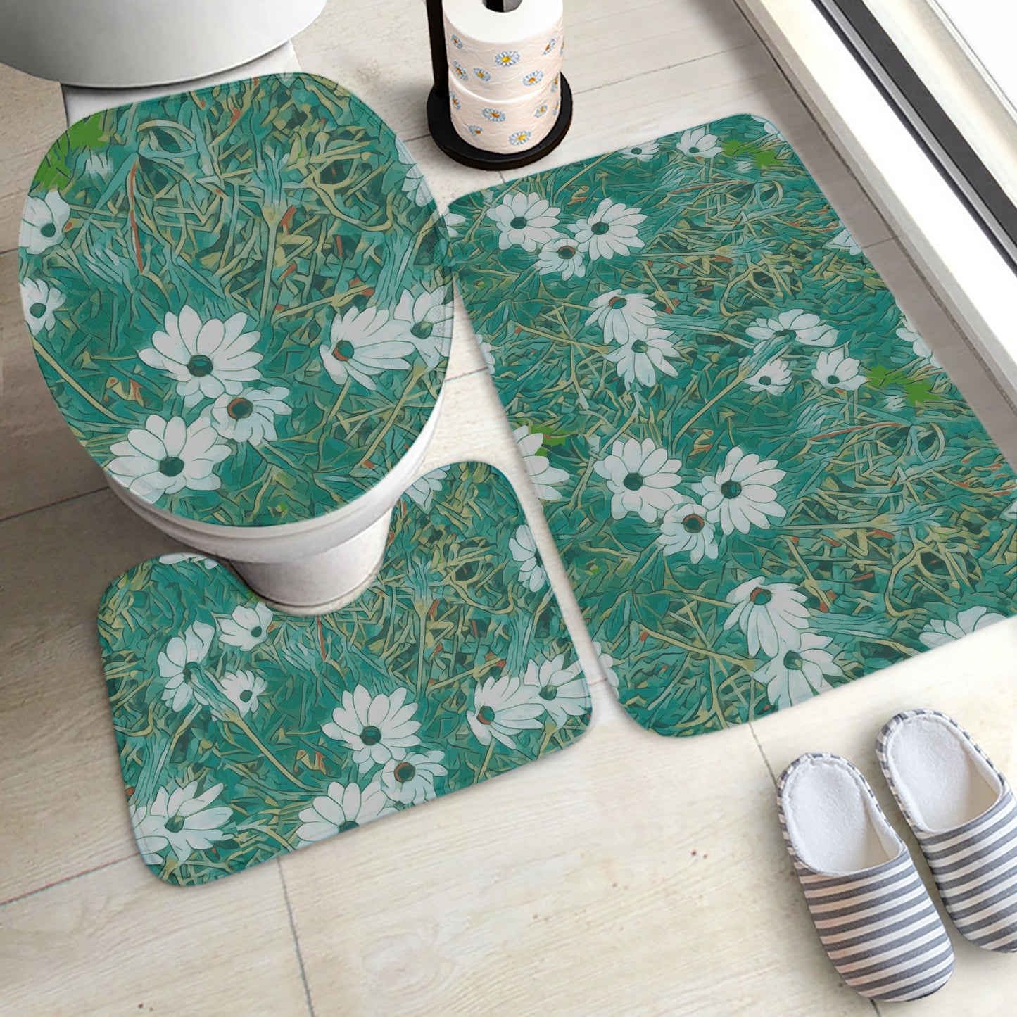 Floral Wild Flower Bathroom Rug Set - OSTEOSPERMUM 'Avalanche' Daisy West Australian