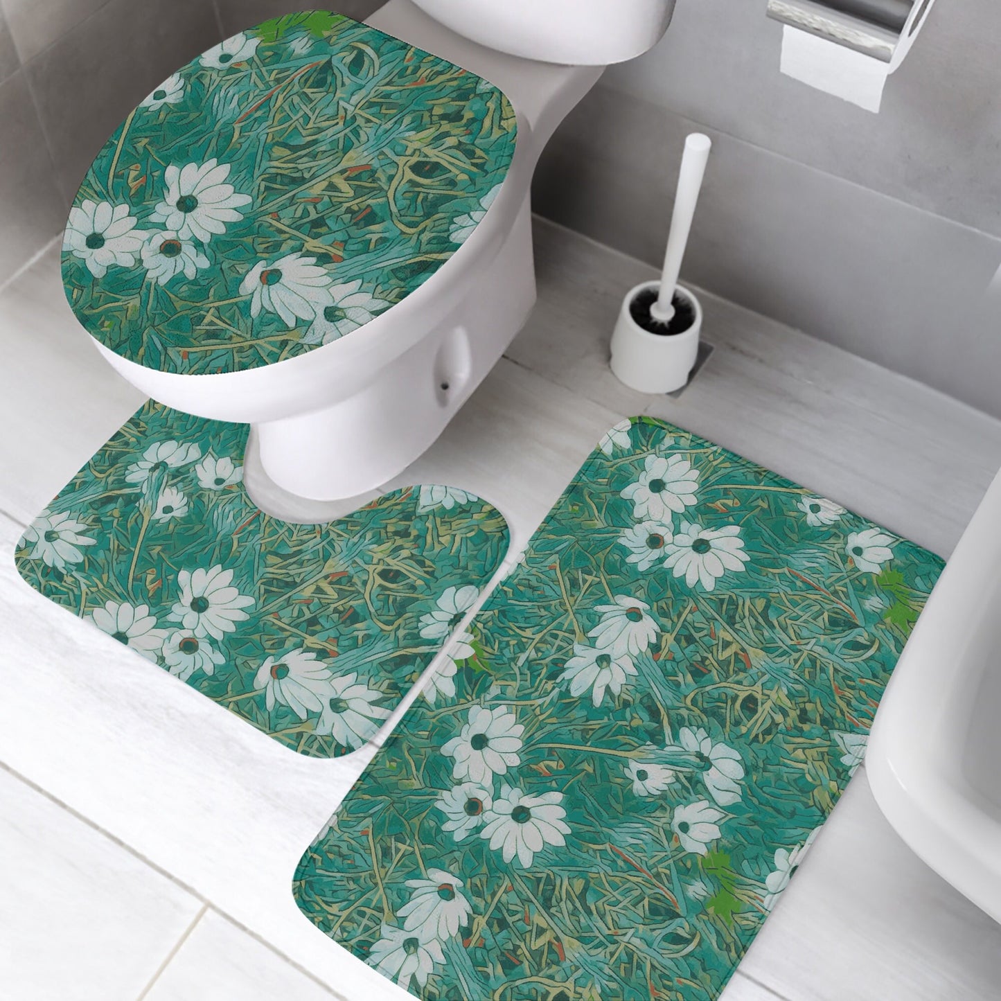 Floral Wild Flower Bathroom Rug Set - OSTEOSPERMUM 'Avalanche' Daisy West Australian