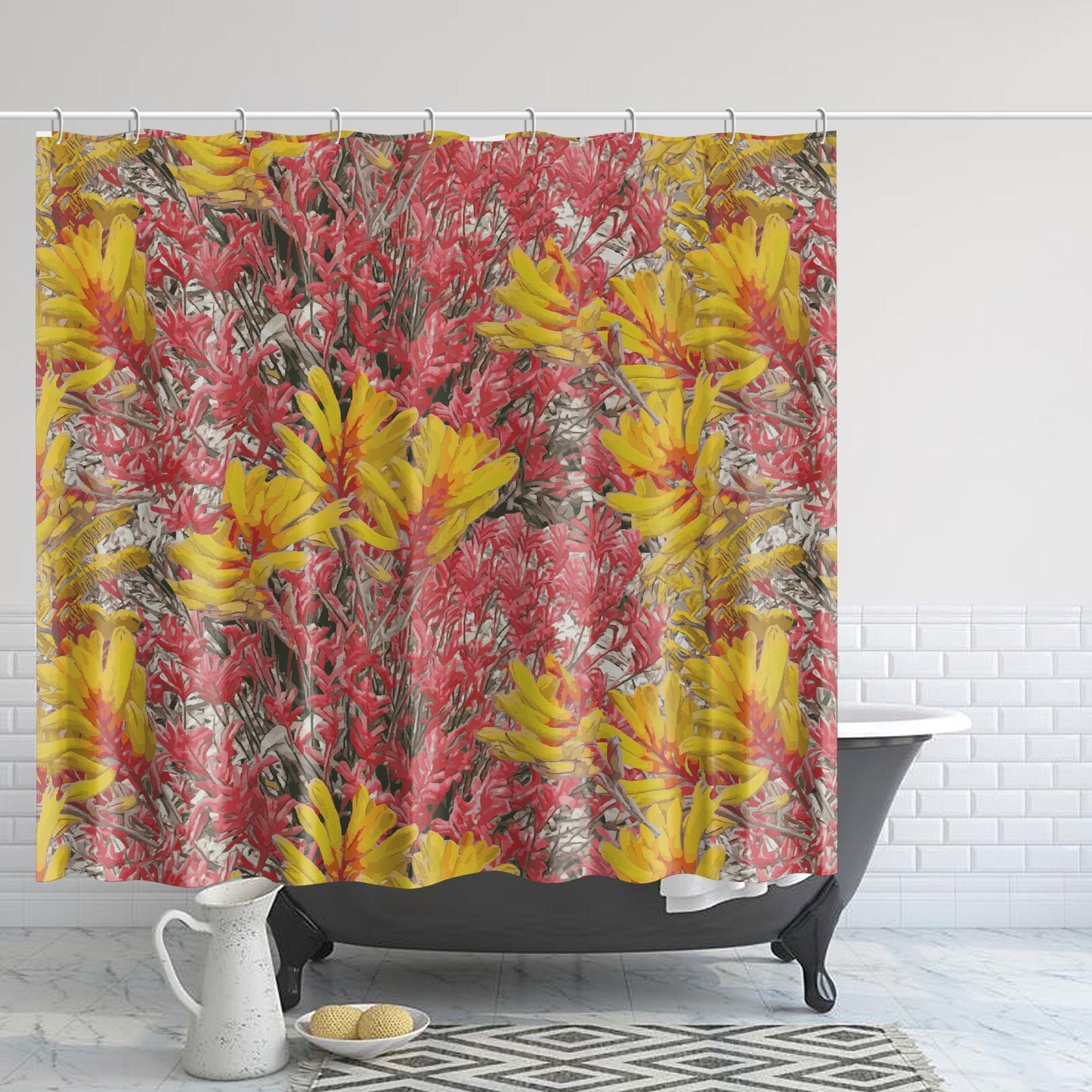 Floral Wild Flower Shower Curtain - Anigozanthos flavidu (Kangaroo Paw), West Australian Wild Flowers.
