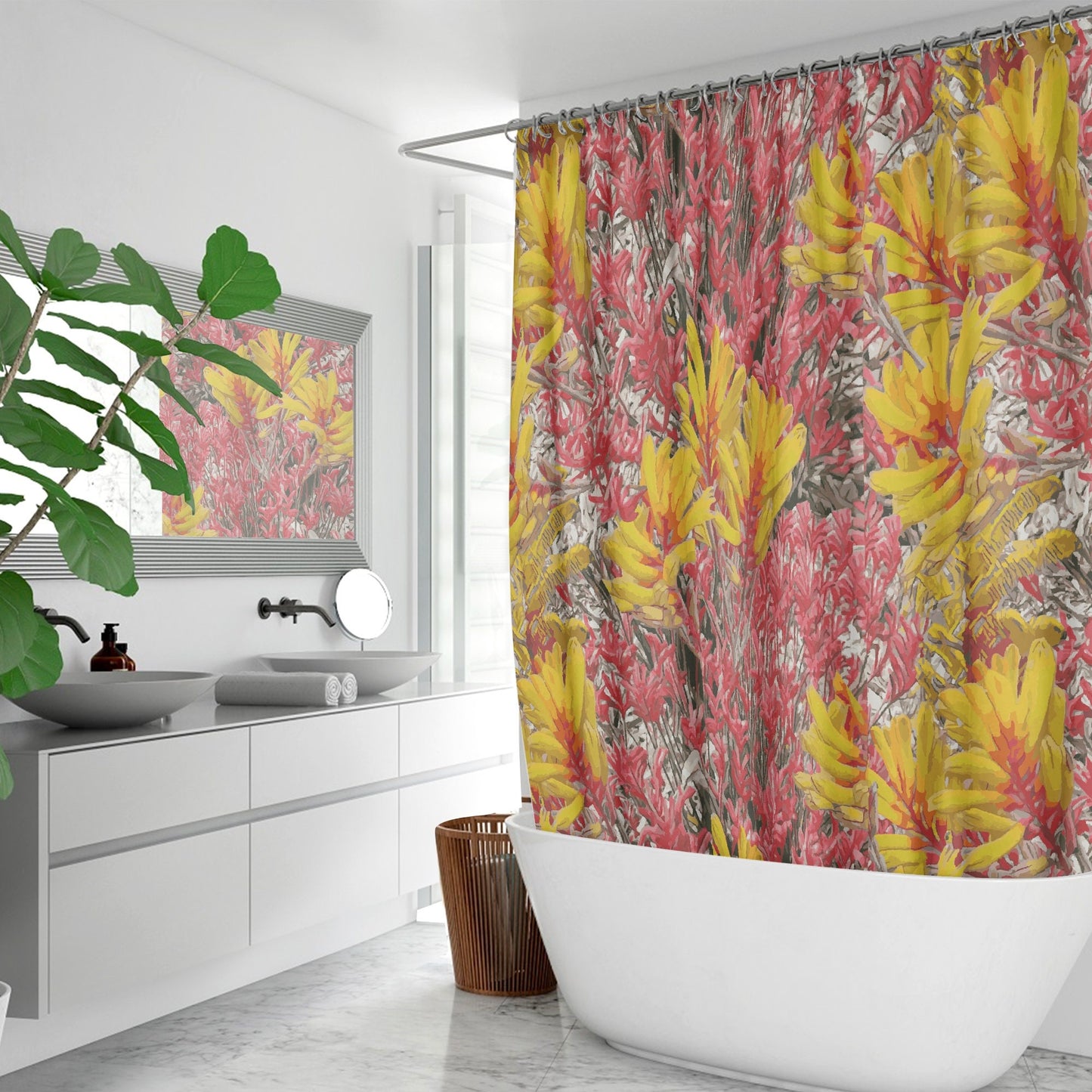 Floral Wild Flower Shower Curtain - Anigozanthos flavidu (Kangaroo Paw), West Australian Wild Flowers.