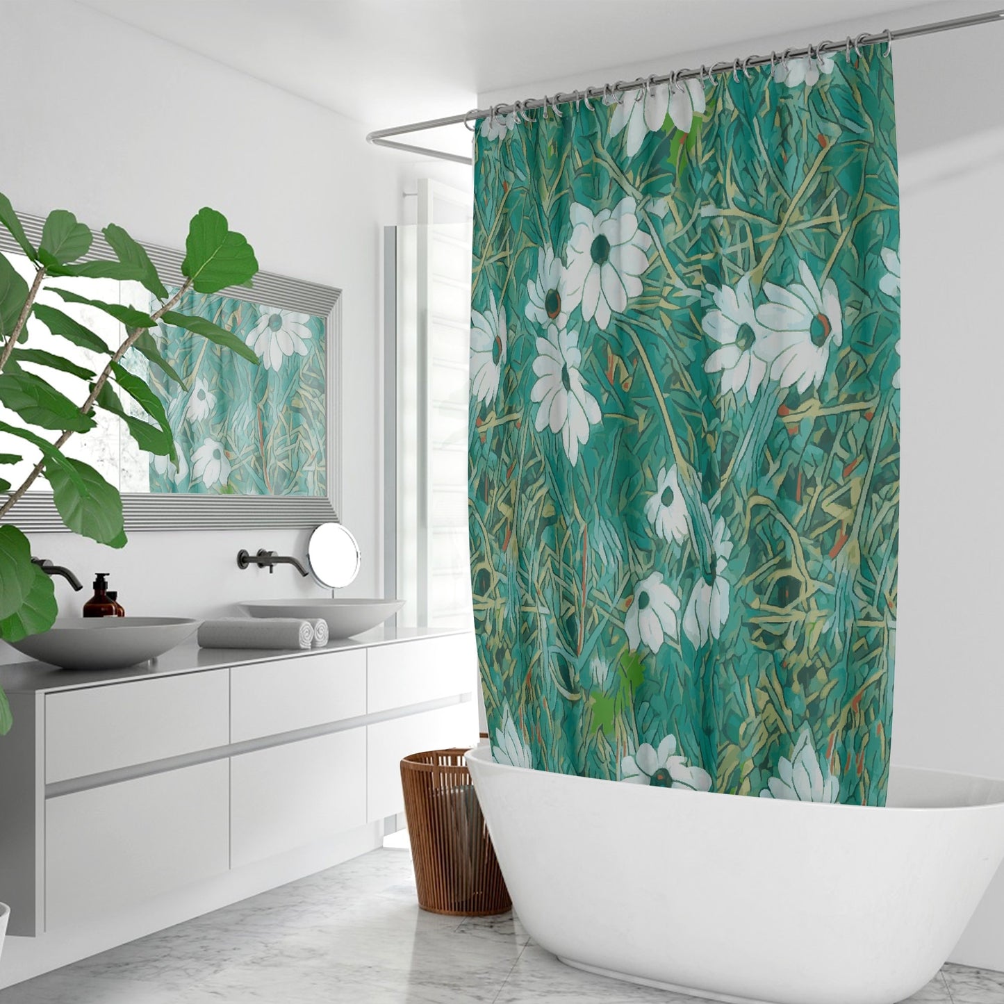 Floral Wild Flower Shower Curtain- OSTEOSPERMUM 'Avalanche' Daisy West Australian