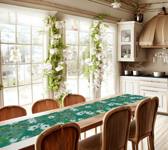 Floral Wild Flower Table Runner Size 70''×13'' - OSTEOSPERMUM 'Avalanche' Daisy, West Australian Wild Flowers.