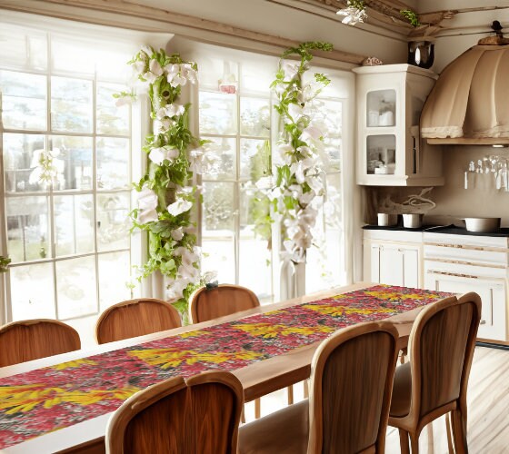 Floral Wild Flower Table Runner Size 70''×13'' - Anigozanthos flavidu (Kangaroo Paw), West Australian Wild Flowers.