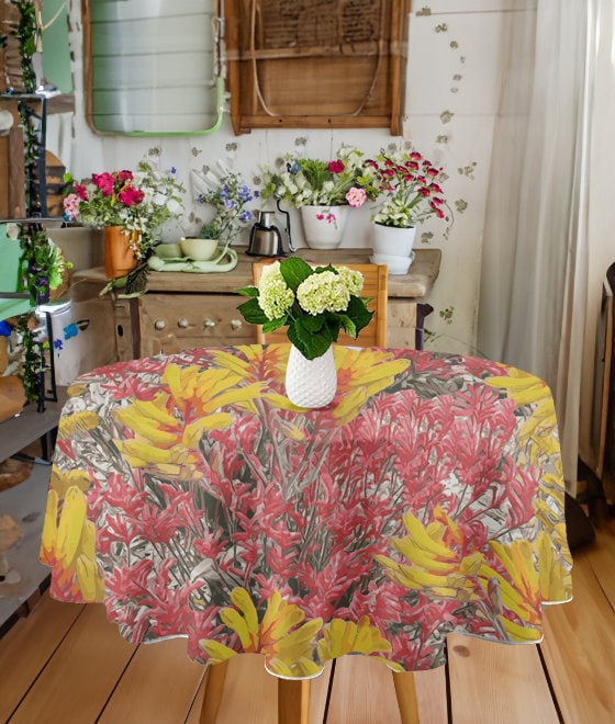 Floral Wild Flower Table Cloth 60" Inch - Anigozanthos flavidu (Kangaroo Paw), West Australian Wild Flowers.