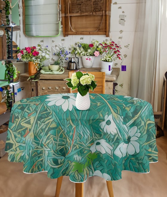 Floral Wild Flower Table Cloth 60" Inch - OSTEOSPERMUM 'Avalanche' Daisy, West Australian Wild Flowers.