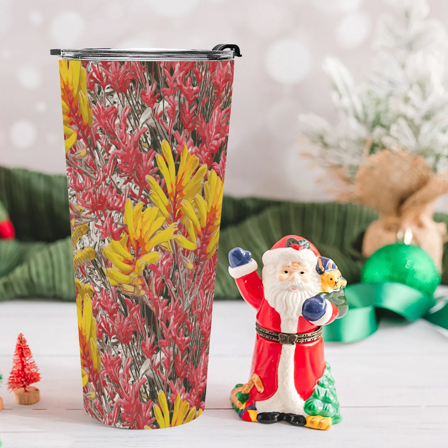 Floral Wild Flower Vacuum Insulated  Coffee Cup 30 oz - Anigozanthos flavidu (Kangaroo Paw), West Australian Wild Flowers.